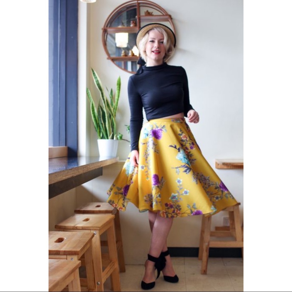 Modcloth Yellow Floral Circle Skirt